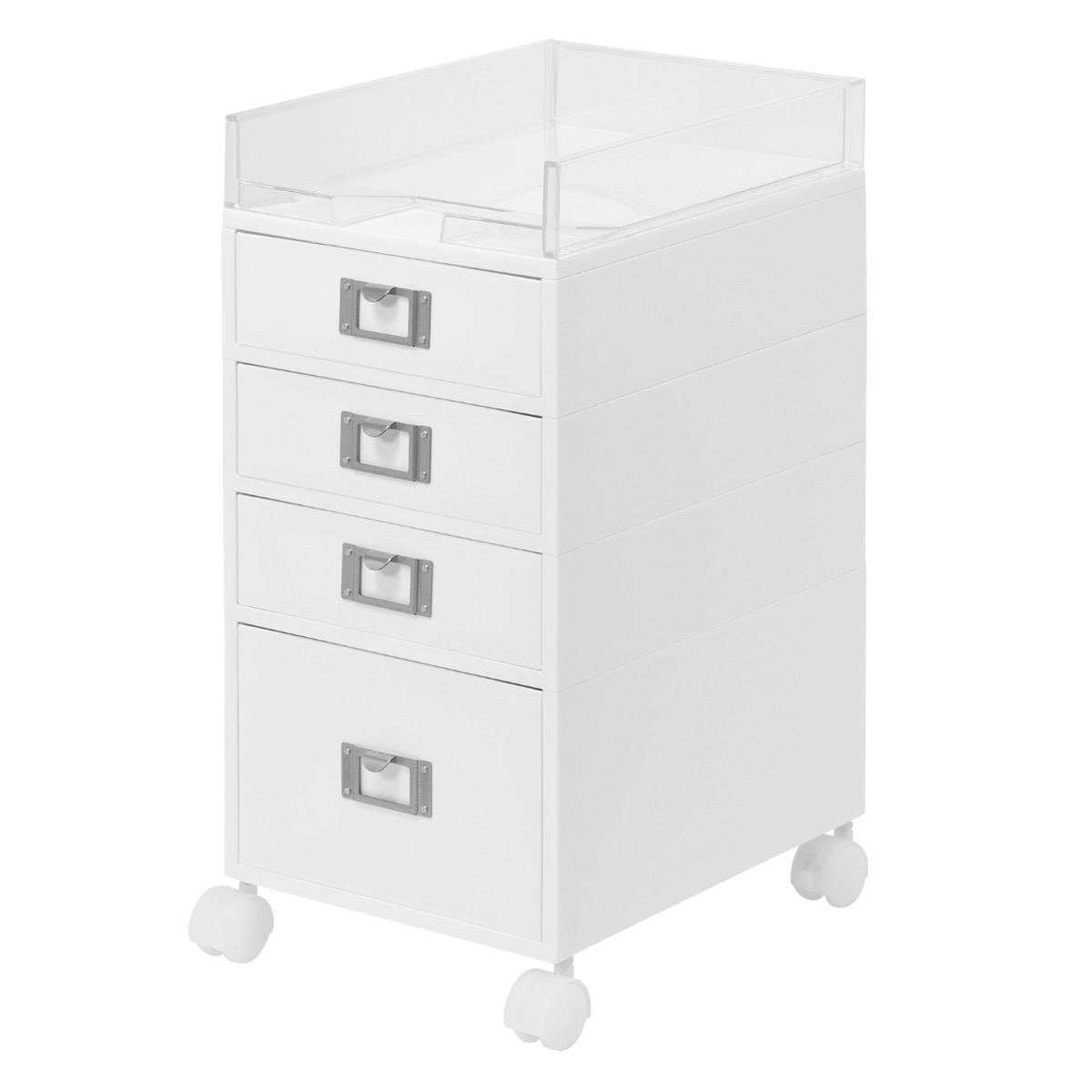 デスクワゴン MX 4段 幅26×奥行35×高さ54.7cm キャスター スリム ( サイドチェスト サイドワゴン 引き出し 収納 キャスター付き A4 テーブル下 デスク下 日本製 ホワイト 白 小物収納 書類 文房具 収納ケース オフィス )