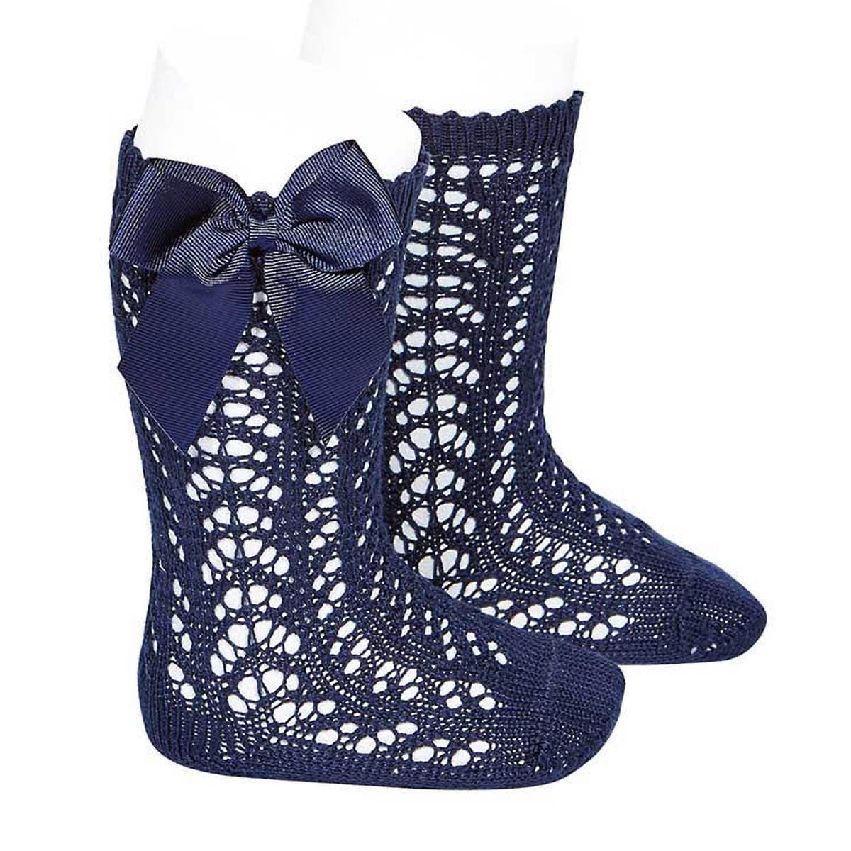 靴下 condor 子供 4歳~9歳 グログラン リボン付き パール オープンワーク ニーソックス ( コンドル 子ども用靴下 キッズ ソックス くつ下 くつした Perle openwork knee socks with grosgrain bow ハイソックス ) 【マリーノ 6】 マリーノ 6