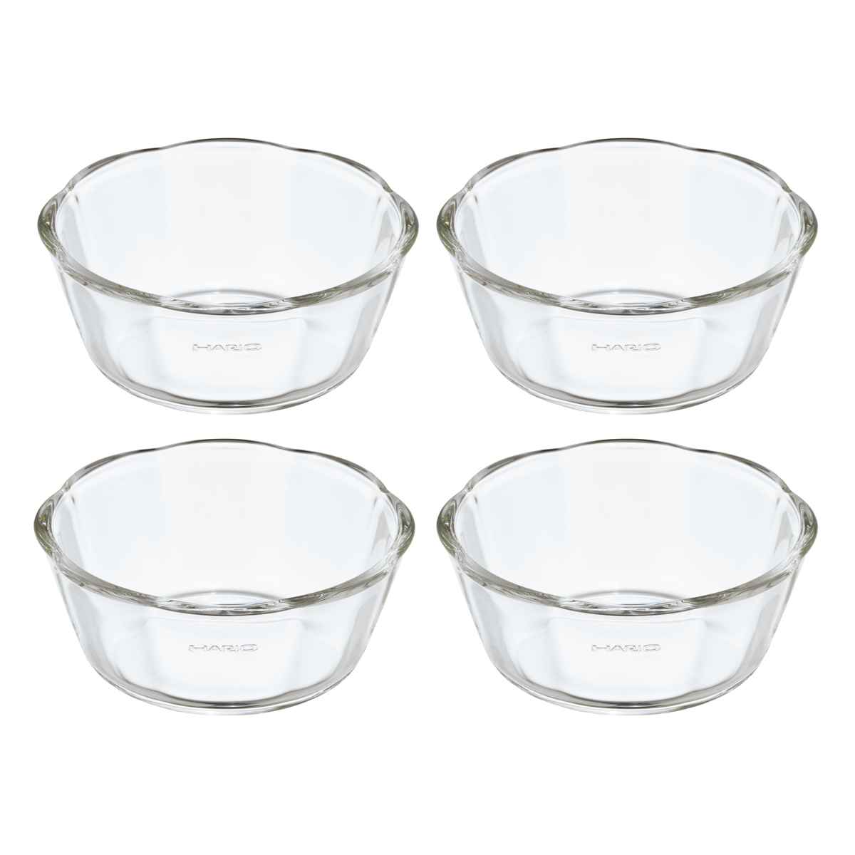 ハリオ スイーツボウル 12cm 耐熱ガラス 4個入り ( HARIO 食洗機対応 電子レンジ対応 オーブン対応 ボウル デザートボウル 耐熱皿 耐熱ガラス製 フルーツ デザート お菓子作り サラダ おしゃれ )