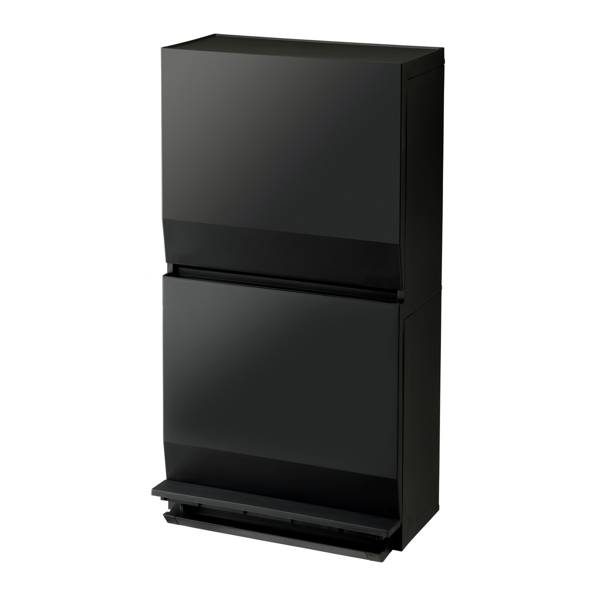 ゴミ箱 SOLOW 通路で使えるペダル分別ストッカー 45L 2段 ( ごみ箱 45リットル ソロウ ペダル式 フラップ式 ふた付き 分別 キャスター付き スリム 幅45 キッチン 角型 ホワイト ブラック シンプル おしゃれ ) 【ブラック】 ブラック