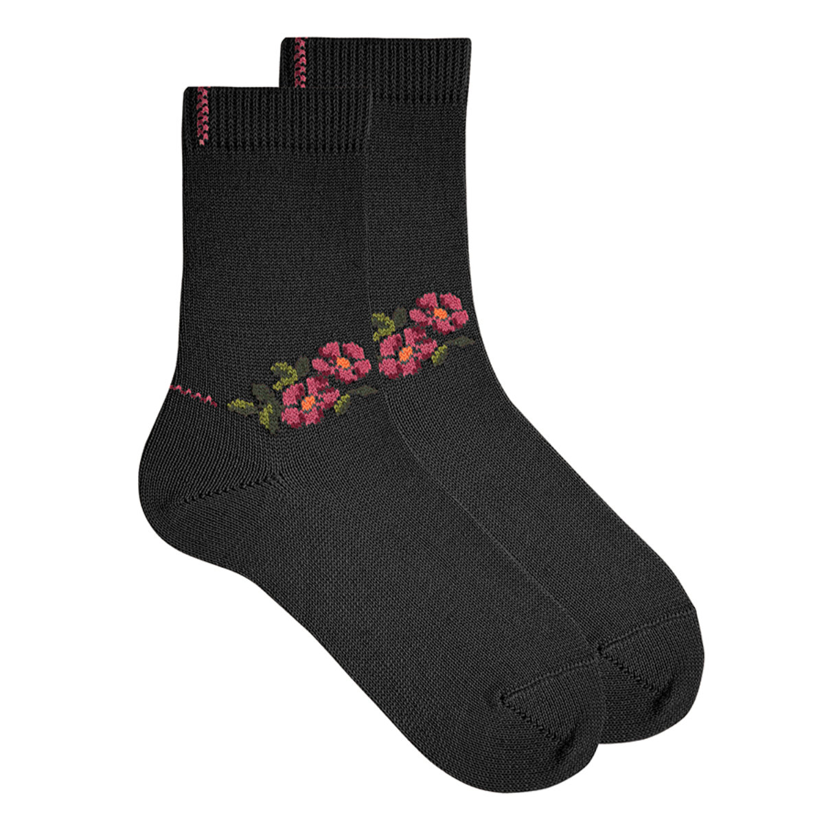 靴下 condor コンドル メリノ ウール ブレンドソックス フローラル エンブロイダリー 24.5~25.5cm ( ソックス 大人 レディース くつ下 くつした 丈夫 ショートソックス 花柄 大人用 女性 おしゃれ ギフト 24.5 25 25.5 cm ) 【ネグロ】 ネグロ