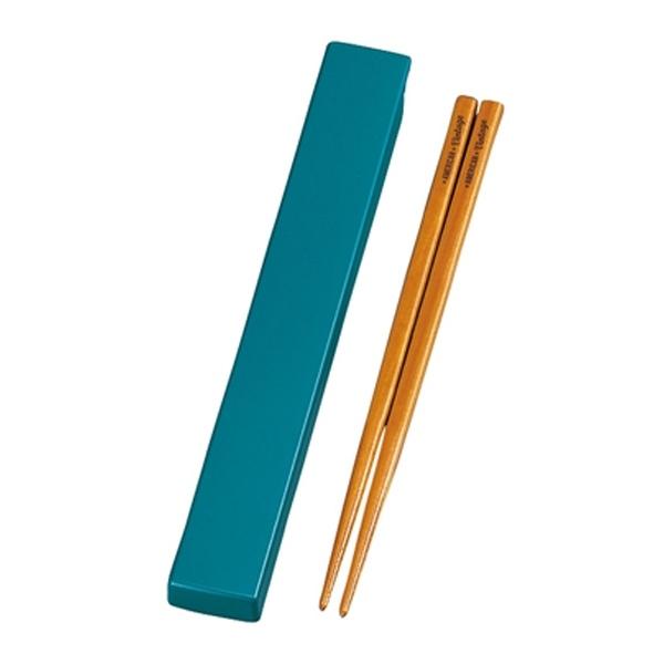 箸＆箸箱セット 日本製 HAKOYA アメリカンビンテージ 18.0スクエア箸箱セット 18cm （ 木製箸 お弁当用 弁当用箸 ケース付 ランチグッズ おはし ） 【 グリーン 】