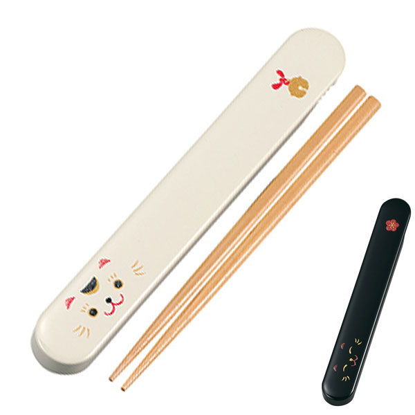 箸＆箸箱セット HAKOYA ねこしぐさ スライド箸箱セット 箸18cm 日本製 （ 木製箸 お弁当用 弁当用箸 ケース付 ランチグッズ おはし ） 【 黒猫 】