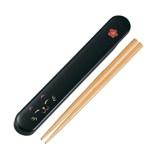 箸＆箸箱セット HAKOYA ねこしぐさ スライド箸箱セット 箸18cm 日本製 （ 木製箸 お弁当用 弁当用箸 ケース付 ランチグッズ おはし ） 【 黒猫 】