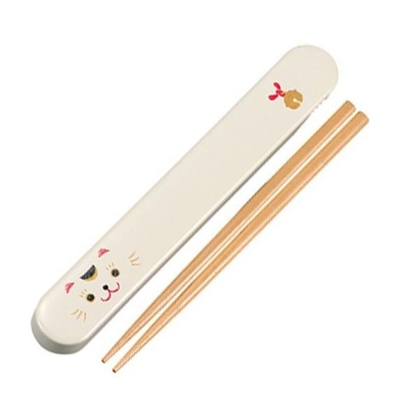 箸＆箸箱セット HAKOYA ねこしぐさ スライド箸箱セット 箸18cm 日本製 （ 木製箸 お弁当用 弁当用箸 ケース付 ランチグッズ おはし ） 【 まねきねこ 】