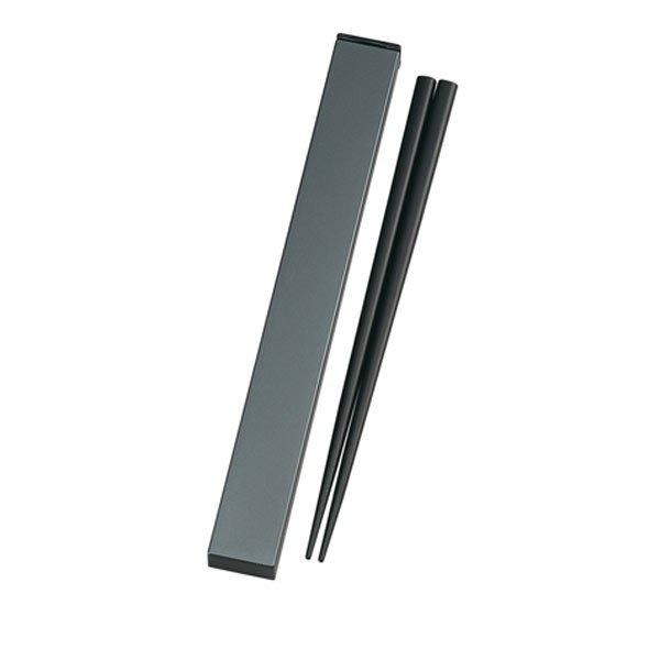 箸＆箸箱セット 日本製 スライド式 スクエア箸箱セット 20.5cm メタリック 天然木 （ 木製箸 お弁当用 弁当用箸 木製風 ランチグッズ おはし ケース付 ） 【 メタリックブラック 】