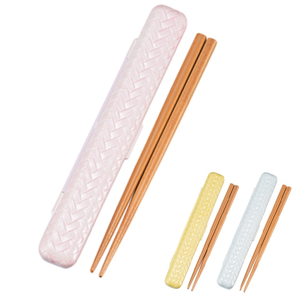 箸＆箸箱セット HAKOYA あじろカラー 18cm （ 和風 お弁当用箸 箸ケース パステル 網代模様 はし 男性用 女性用 日本製 レディース カラフル ） 【 薄萌黄 】