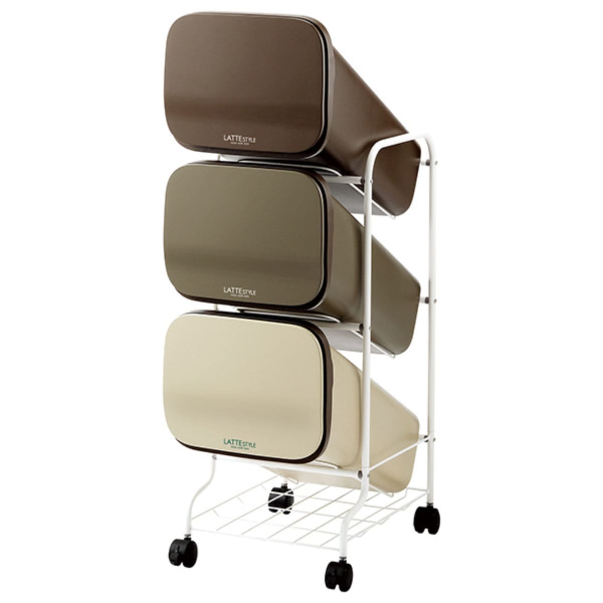 ゴミ箱 57L 3段 分別 ラテスタイル スタンドダストボックス （ ごみ箱 19L×3 ふた付き ダストボックス キッチン スリム 縦型 ブラウン フタ付 前開き 蓋付き くずかご ダストBOX 分別ごみ箱 3P ）