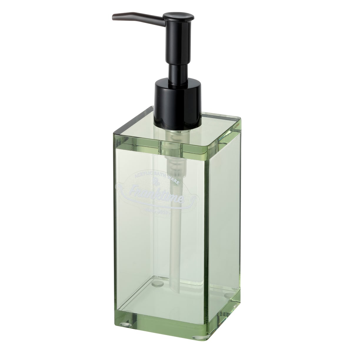 ディスペンサー Franktime フランクタイム ソープボトルS （ 詰め替えボトル ディスペンサーボトル ボトル 詰替え容器 ボディソープ ハンドソープ 透明 アクリル 角型 スクエア 滑り止め 洗面用品 キッチン 日用品 生活雑貨 雑貨 ）【 クリアグリーン 】