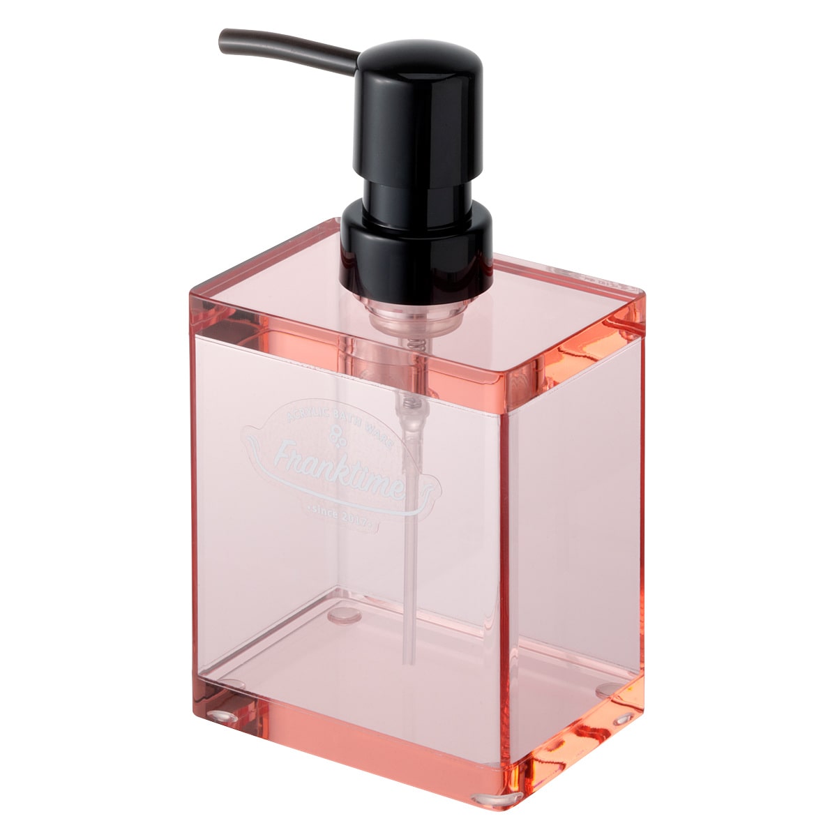 ディスペンサー Franktime フランクタイム ムースボトル 泡タイプ （ 詰め替えボトル ディスペンサーボトル 泡 ボトル 詰替え容器 泡用 泡用ボトル ハンドソープ 透明 アクリル 角型 スクエア 滑り止め 洗面用品 キッチン ）【 クリアピンク 】