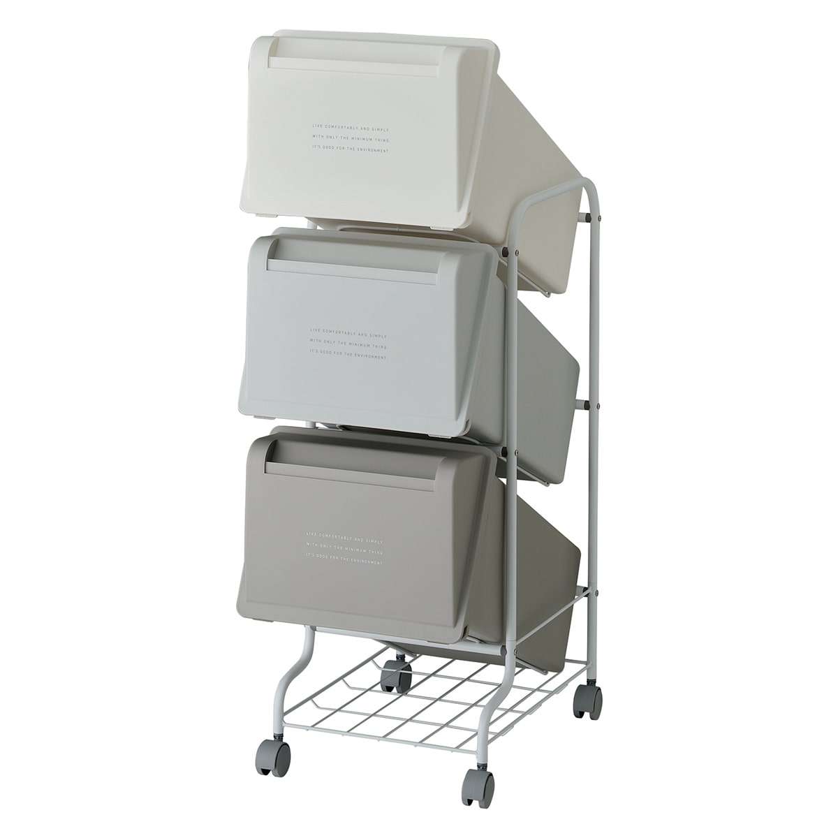 ゴミ箱 縦型 3分別 コンテナスタイル （ ごみ箱 分別ごみ箱 キャスター付き ダストボックス ふた付き キッチン スリム フタ付 前開き 蓋付き くずかご 3段 たて型 収納 ） 【グレーミックス】