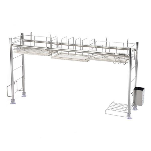 ビーワーススタイル KAWAKI シンク渡し タイプ （ 水切りラック シンク上 ステンレス 珪藻土 伸縮 日本製 水切りカゴ 水切りバスケット 水切りかご カトラリーポケット付き 伸縮式 大容量 スリム 珪藻土トレー ）