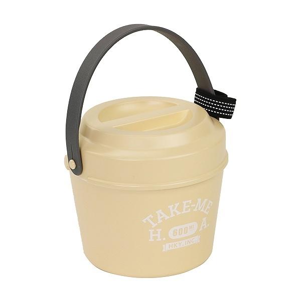 お弁当箱 2段 バケツ型 600ml テイクミー 丼 （ 弁当箱 バンド付 レンジ対応 日本製 持ち手付き HAKOYA カトラリー バケツ バケットランチ ばけつ TAKE-ME コンパクト 二段 レディース 女性 女子 ） 【 ベージュ 】