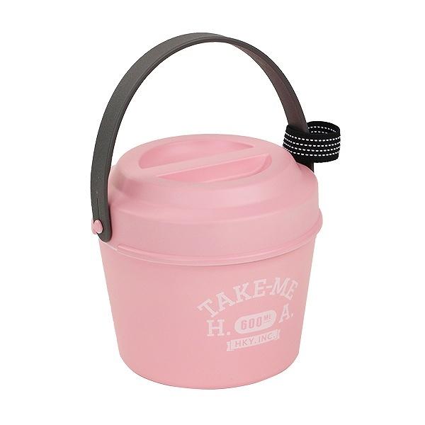 お弁当箱 2段 バケツ型 600ml テイクミー 丼 （ 弁当箱 バンド付 レンジ対応 日本製 持ち手付き HAKOYA カトラリー バケツ バケットランチ ばけつ TAKE-ME コンパクト 二段 レディース 女性 女子 ） 【 ピンク 】