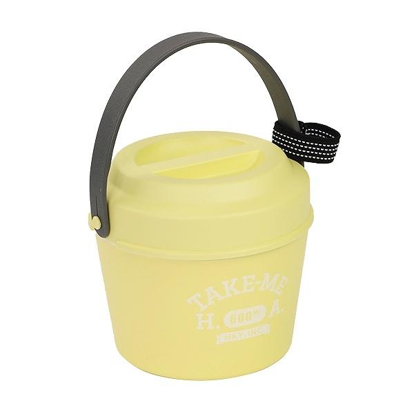 お弁当箱 2段 バケツ型 600ml テイクミー 丼 （ 弁当箱 バンド付 レンジ対応 日本製 持ち手付き HAKOYA カトラリー バケツ バケットランチ ばけつ TAKE-ME コンパクト 二段 レディース 女性 女子 ） 【 イエロー 】