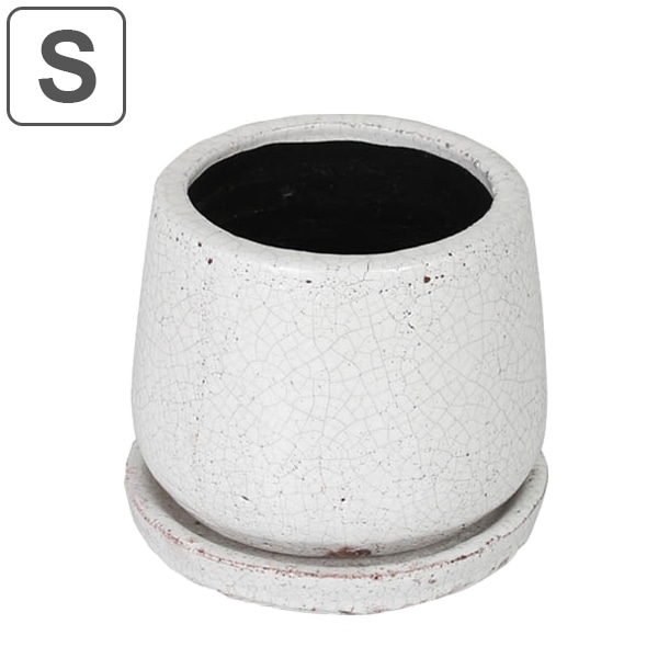 ダルトン DULTON フラワーポット S 高さ11cm グレイズドポット ラウンド ホワイト （ プランター 植木鉢 鉢 受け皿付き おしゃれ 家庭菜園 ガーデニング エクステリア 庭 玄関先 屋外 屋内 底穴 ）