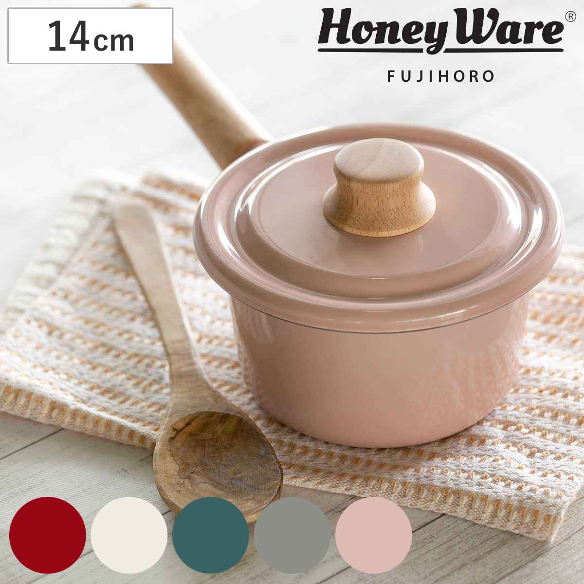 ミルクパン 14cm IH対応 ホーロー鍋 富士ホーロー Honey Ware ハニーウェア （ IH対応 ガス火対応 片手鍋 琺瑯鍋 14センチ ソースパン ほうろう鍋 蓋付き 両口 小鍋 ミニ 片手なべ 調理器具 おしゃれ ） 【ライトグレー】