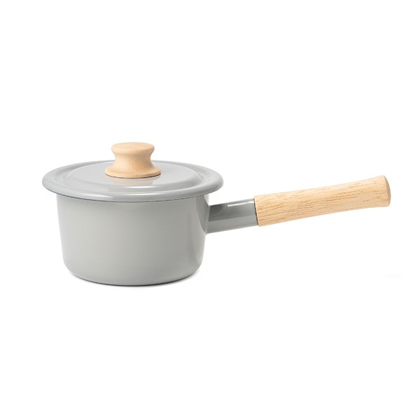 ミルクパン 14cm IH対応 ホーロー鍋 富士ホーロー Honey Ware ハニーウェア （ IH対応 ガス火対応 片手鍋 琺瑯鍋 14センチ ソースパン ほうろう鍋 蓋付き 両口 小鍋 ミニ 片手なべ 調理器具 おしゃれ ） 【ライトグレー】