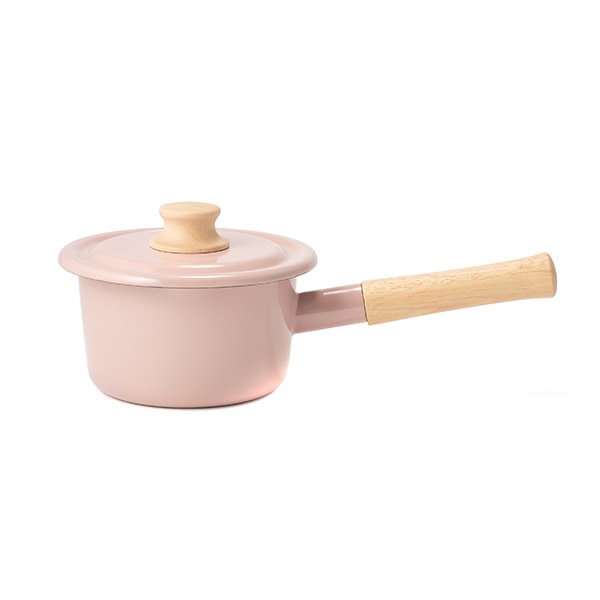 ミルクパン 14cm IH対応 ホーロー鍋 富士ホーロー Honey Ware ハニーウェア （ IH対応 ガス火対応 片手鍋 琺瑯鍋 14センチ ソースパン ほうろう鍋 蓋付き 両口 小鍋 ミニ 片手なべ 調理器具 おしゃれ ） 【アッシュピンク】
