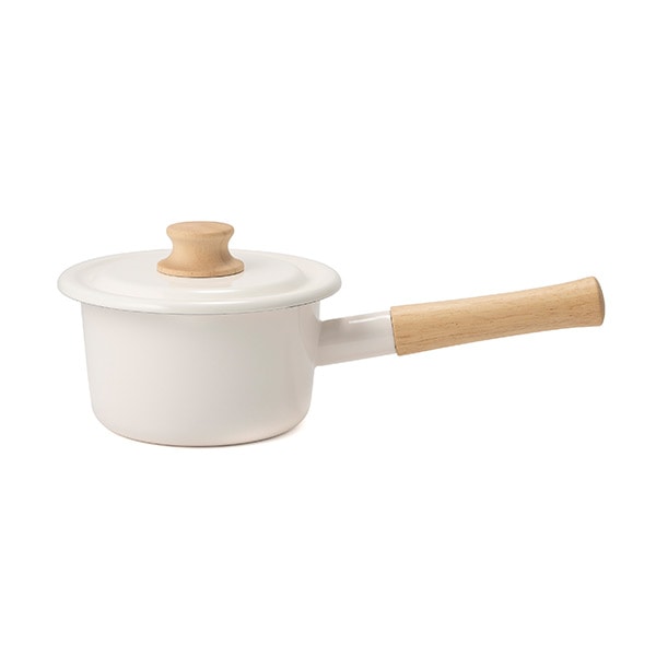 ミルクパン 14cm IH対応 ホーロー鍋 富士ホーロー Honey Ware ハニーウェア （ IH対応 ガス火対応 片手鍋 琺瑯鍋 14センチ ソースパン ほうろう鍋 蓋付き 両口 小鍋 ミニ 片手なべ 調理器具 おしゃれ ） 【ホワイト】