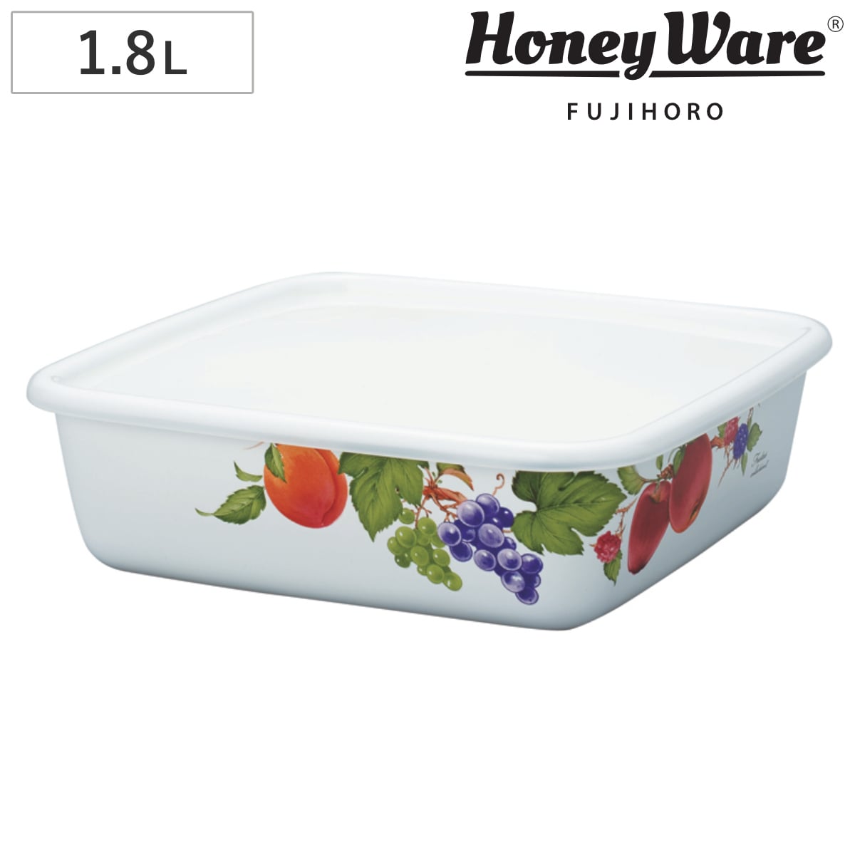 保存容器 LL 1.8L ホーロー製 フルータスコレクション2 フタ付き （ ホーロー容器 琺瑯容器 ストッカー 琺瑯製保存容器 角型容器 オーブン対応 冷凍保存 スクエア フードコンテナ 食品保存 おしゃれ ハニーウェア ）