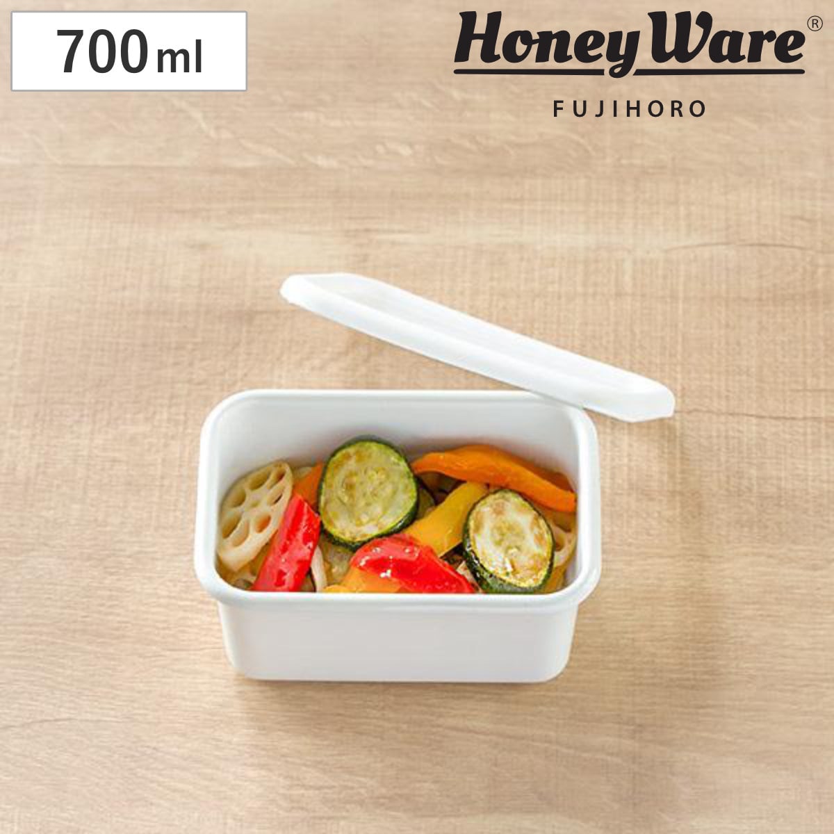 保存容器 ホーロー製 700ml 角型 富士ホーロー 深型角容器 S Konte コンテ （ HoneyWare ストックポット 調味料入れ ストッカー 容器 フードコンテナ 作り置き ぬか漬け容器 漬物容器 食品保存 オーブン対応 おしゃれ 白 ホワイト ）