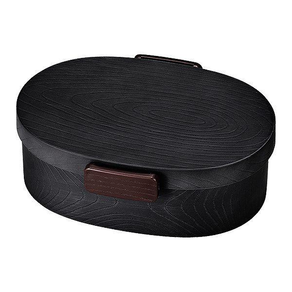 弁当箱 1段 HAKOYA 木目 小判型 黒炭 800ml ランチボックス （ 大容量 食洗機対応 レンジ対応 メンズ 和風 日本製 お弁当箱 円形 丸型 シリコンパッキン付き 中仕切り付き ハコヤ 和 ）