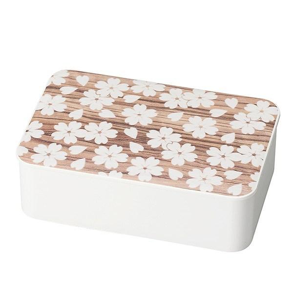 お弁当箱 1段 HAKOYA 桜木目 600ml ランチボックス （ 弁当箱 桜 レディース レンジ対応 食洗機対応 日本製 花柄 女性 ランチ シリコンパッキン付 ランチベルト付 中子付 ハコヤ 木目 ） 【 ホワイト 】