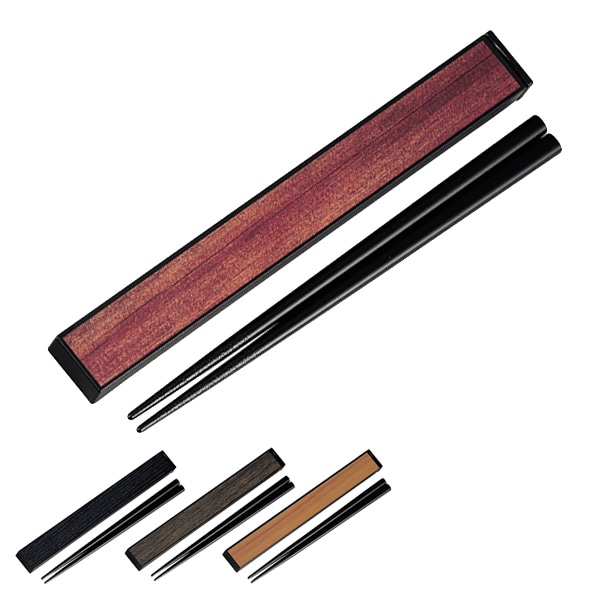 箸＆箸箱セット 箸 箸箱 スライド式 スクエア 黒檀 18cm （ 箸箱セット 和風 木目 天然木 日本製 カトラリー 箸＆ケース 運動会 ピクニック レジャー アウトドア ウォールナット チェリー ローズウッド シンプル ） 【 チェリー 】