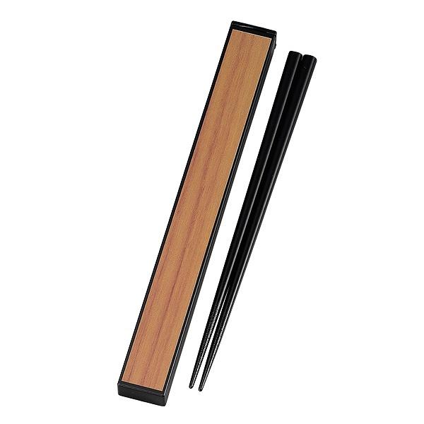 箸＆箸箱セット 箸 箸箱 スライド式 スクエア 黒檀 20.5cm （ 箸箱セット 和風 木目 天然木 日本製 カトラリー 箸＆ケース 運動会 ピクニック レジャー アウトドア ウォールナット チェリー ローズウッド シンプル ） 【 チェリー 】