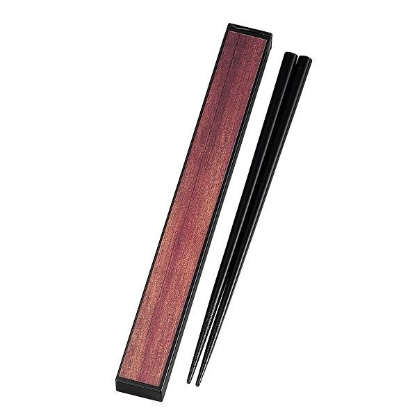 箸＆箸箱セット 箸 箸箱 スライド式 スクエア 黒檀 20.5cm （ 箸箱セット 和風 木目 天然木 日本製 カトラリー 箸＆ケース 運動会 ピクニック レジャー アウトドア ウォールナット チェリー ローズウッド シンプル ） 【 ローズウッド 】