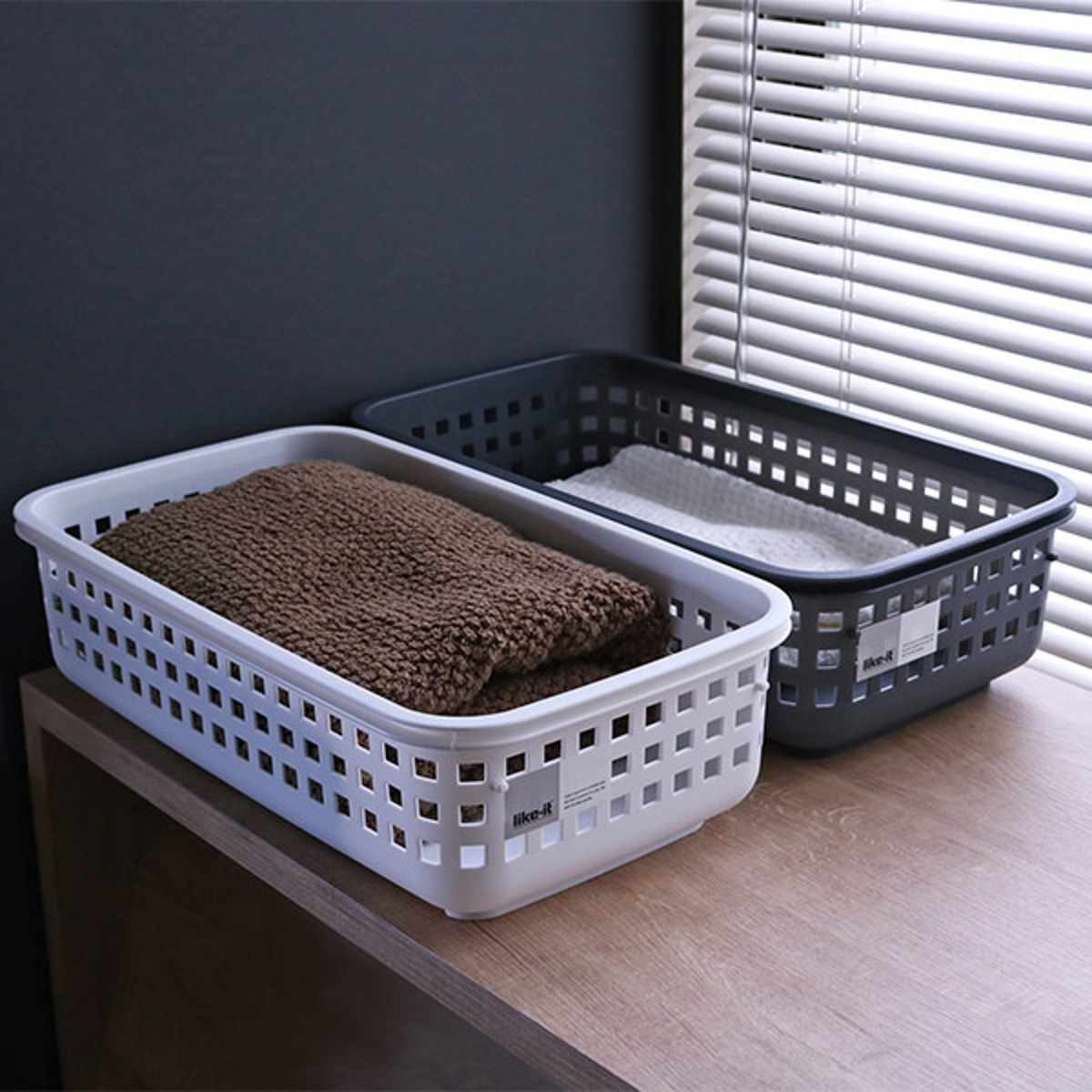 ランドリーバスケット スタッキングランドリーバスケットSS LBB-14C （ 洗濯かご バスケット ランドリーボックス ライクイット スタッキング like-it 洗濯用品 洗濯 ランドリー用品 収納 組み合わせ ホワイト グレー ） 【グレー】