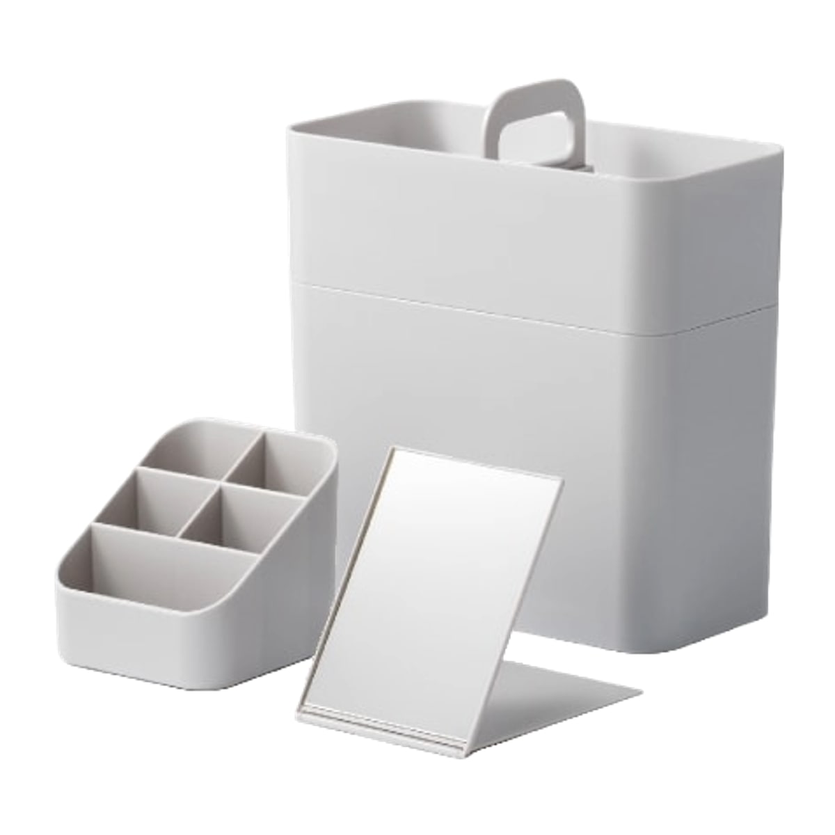 メイクボックス Like-it 持ち運び ライクイット 鏡付き 大容量 （ スリム 小さめ コンパクト コスメボックス コスメ 卓上収納 ケース 化粧品 収納 小物入れ 救急箱 仕切り ふた付き 取っ手 日本製 コスメ収納 メイク道具 ） 【グレー】