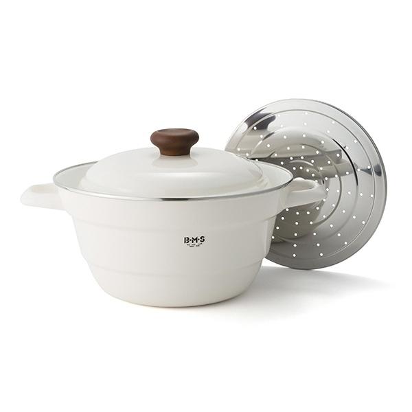 鍋 IH対応 27cm 富士ホーロー Honey Ware オールインワン スノコ付 （ ガス火対応 両手鍋 卓上鍋 27センチ キャセロール 琺瑯鍋 万能鍋 多機能鍋 調理鍋 ほうろう鍋 両手なべ おしゃれ ハニーウェア ）【 ホワイト 】