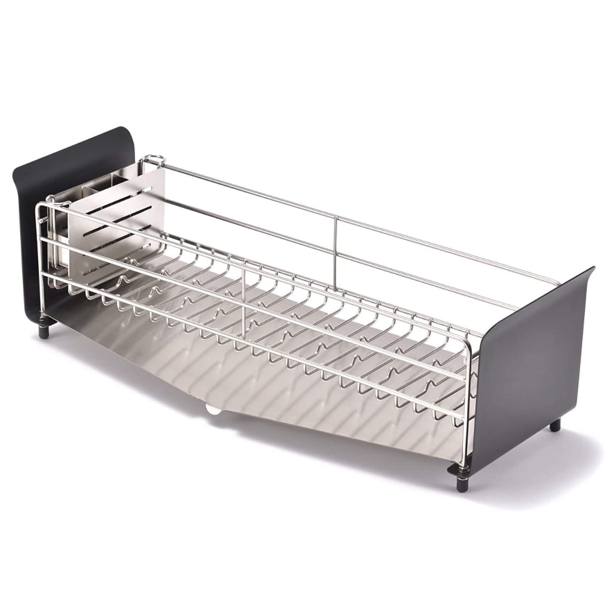 水切りラック UtaU ショート 幅18cm 奥行42cm ステンレス （ ウタウ スリム 水切りかご ディッシュラック 水切り コンパクト 水切りバスケット 水切りワイヤー シンクサイド カトラリーポケット付き ） 【グレー】