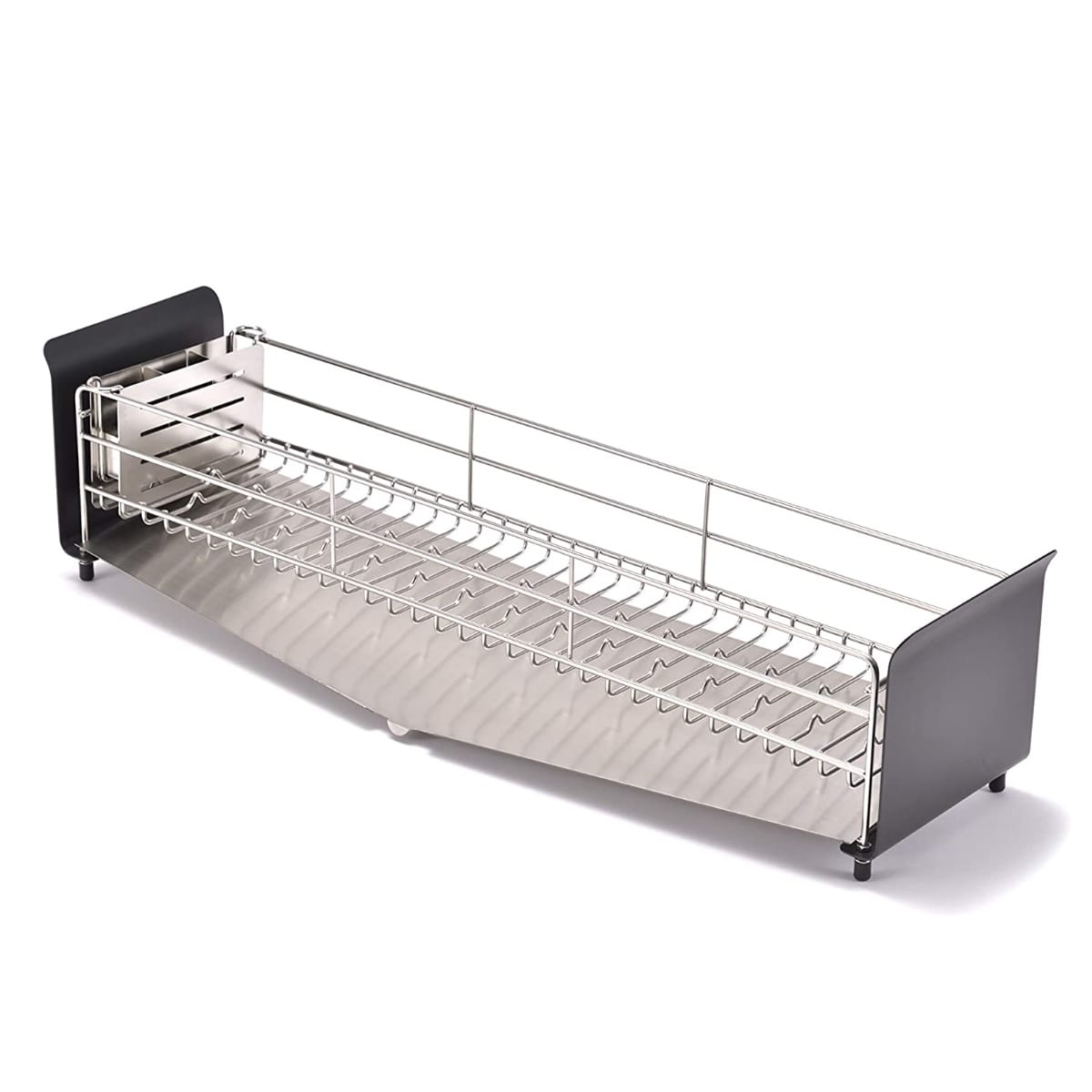 水切りラック UtaU ロング 幅18cm 奥行62cm ステンレス （ ウタウ スリム 水切りかご ディッシュラック 水切り コンパクト 水切りバスケット 水切りワイヤー シンクサイド カトラリーポケット付き ） 【グレー】