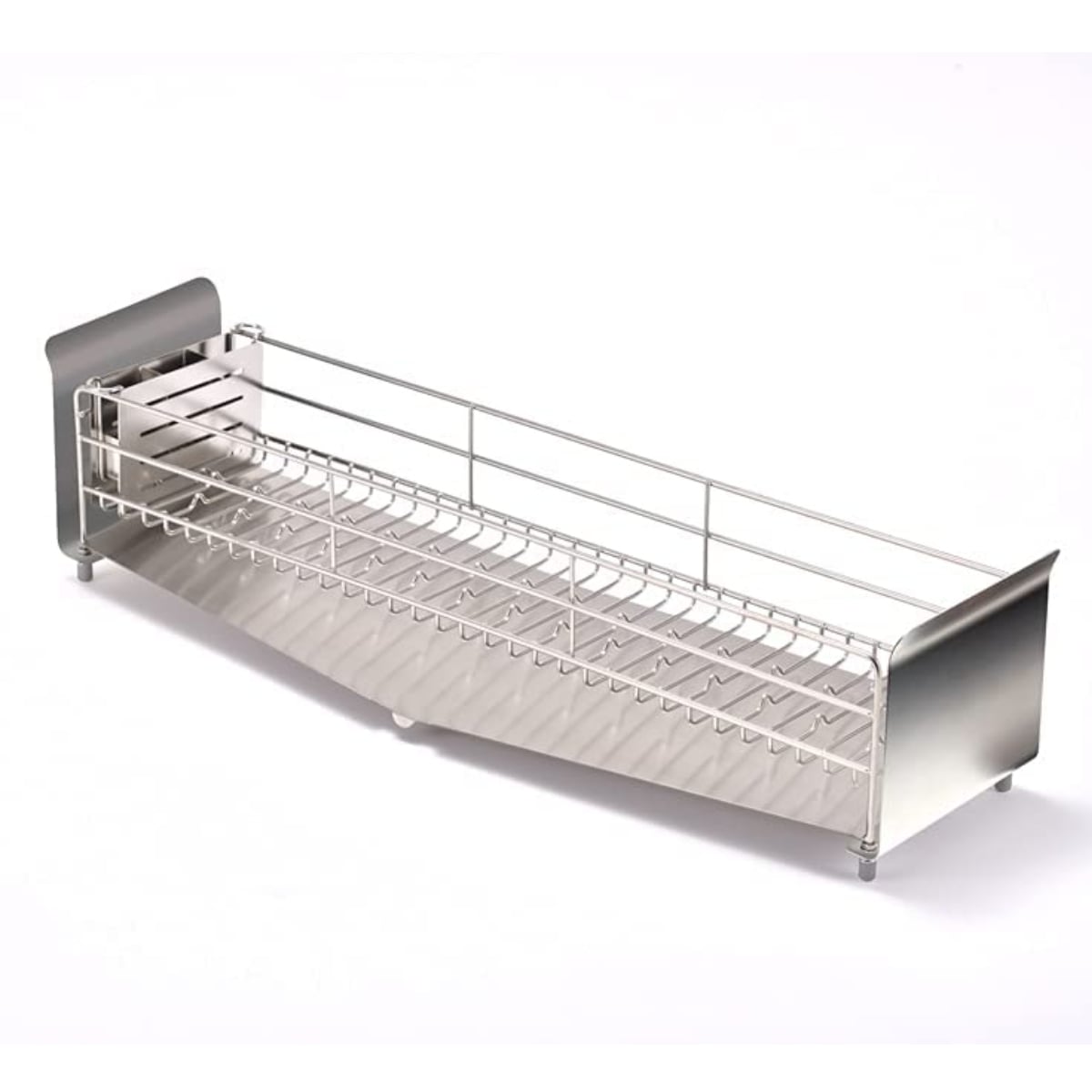 水切りラック UtaU ロング 幅18cm 奥行62cm ステンレス （ ウタウ スリム 水切りかご ディッシュラック 水切り コンパクト 水切りバスケット 水切りワイヤー シンクサイド カトラリーポケット付き ） 【シルバー】