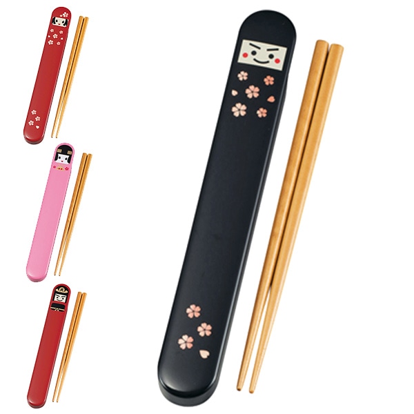 箸＆箸箱セット 箸 箸箱 こけし弁当 18cm カトラリー HAKOYA （ 箸&箸箱 お箸 ケース はし ハシ はし箱 携帯用カトラリー 日本製 天然木 お弁当グッズ ランチグッズ ハコヤ 和風 こけし ） 【 武士 】