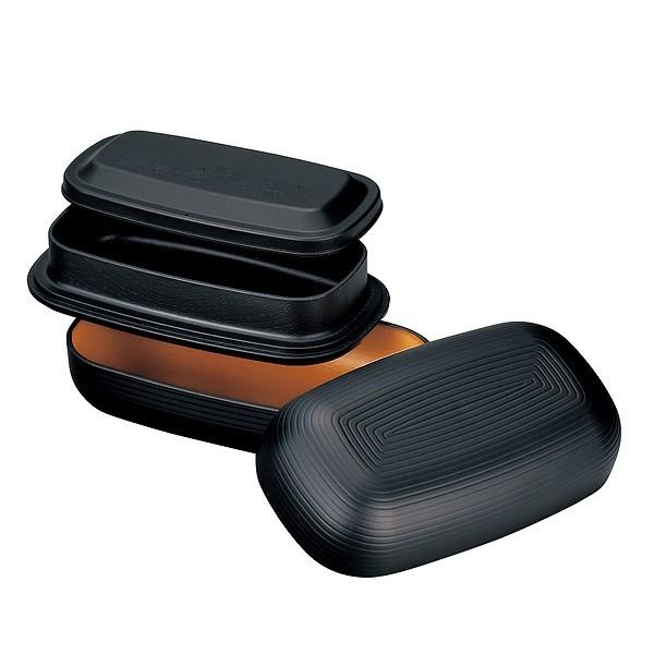 お弁当箱 2段 LUNCH BOX samon 500ml ランチボックス （ 弁当箱 食洗機対応 レンジ対応 皿 食器 二段 食洗機OK レンジOK 二段弁当箱 和風 和 和風弁当箱 ランチベルト付き シール蓋 おしゃれ ） 【 ブラック 】