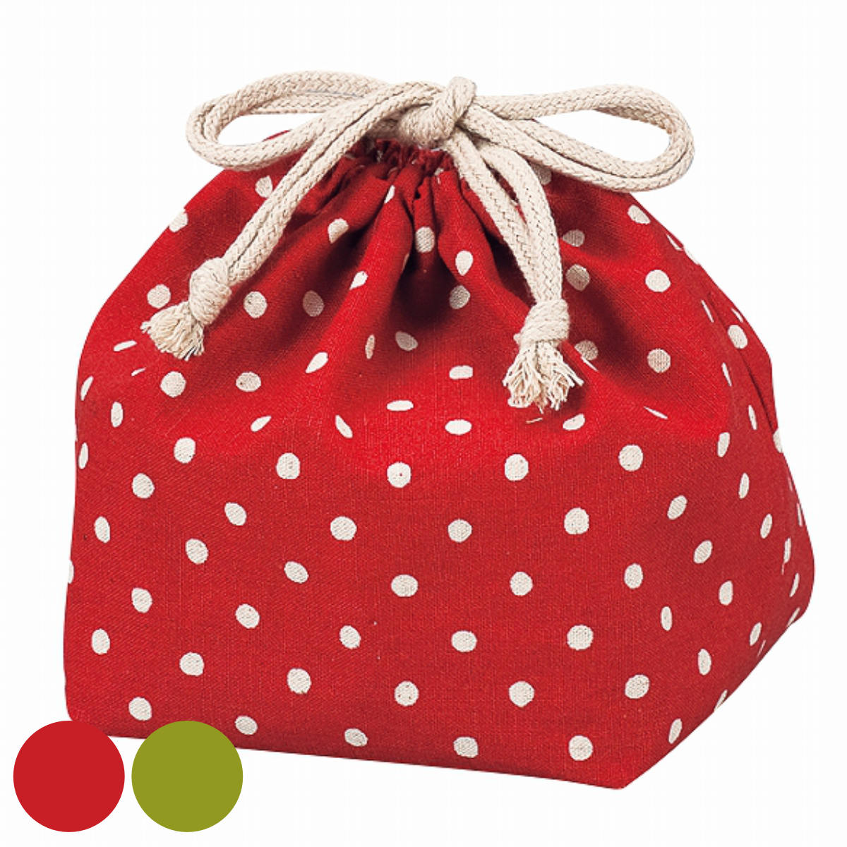 お弁当袋 ランチ巾着 きのこけし HAKOYA 水玉 （ 巾着 巾着袋 弁当袋 ランチバッグ お弁当 ドット柄 日本製 ドット 小物入れ 袋 ランチグッズ お弁当グッズ ハコヤ ） 【レッド】