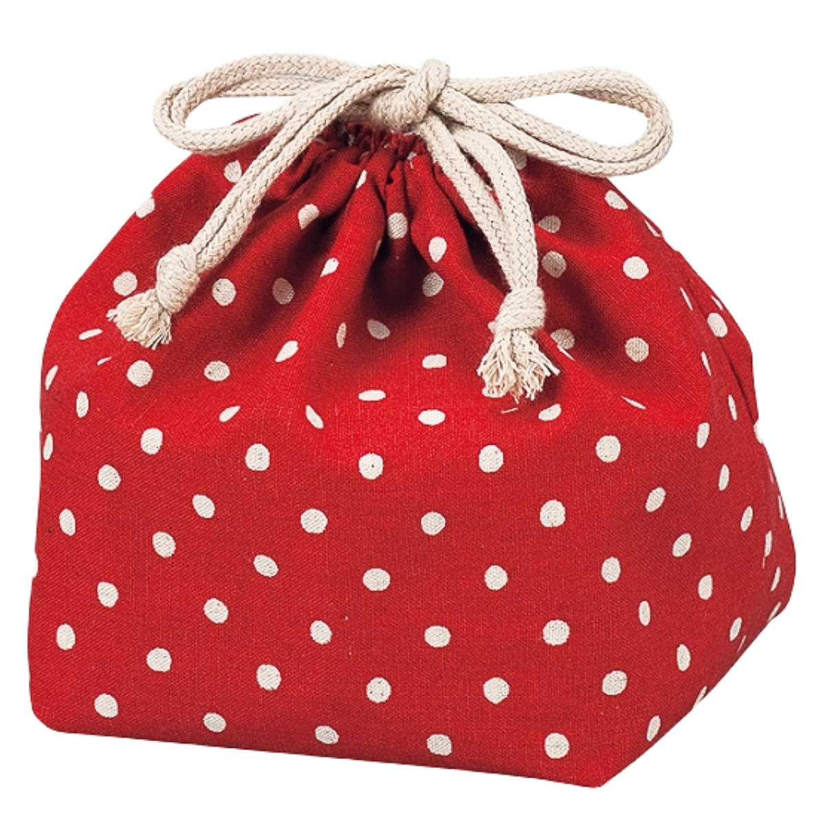 お弁当袋 ランチ巾着 きのこけし HAKOYA 水玉 （ 巾着 巾着袋 弁当袋 ランチバッグ お弁当 ドット柄 日本製 ドット 小物入れ 袋 ランチグッズ お弁当グッズ ハコヤ ） 【レッド】