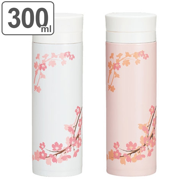 水筒 ステンレス SAKURA HAKOYA 軽量 300ml （ 保温 保冷 マグボトル 直飲み ステンレスマグ ステンレスボトル ボトル スリム ステンレス製 コンパクト ダイレクトボトル 軽い ） 【 ホワイト 】