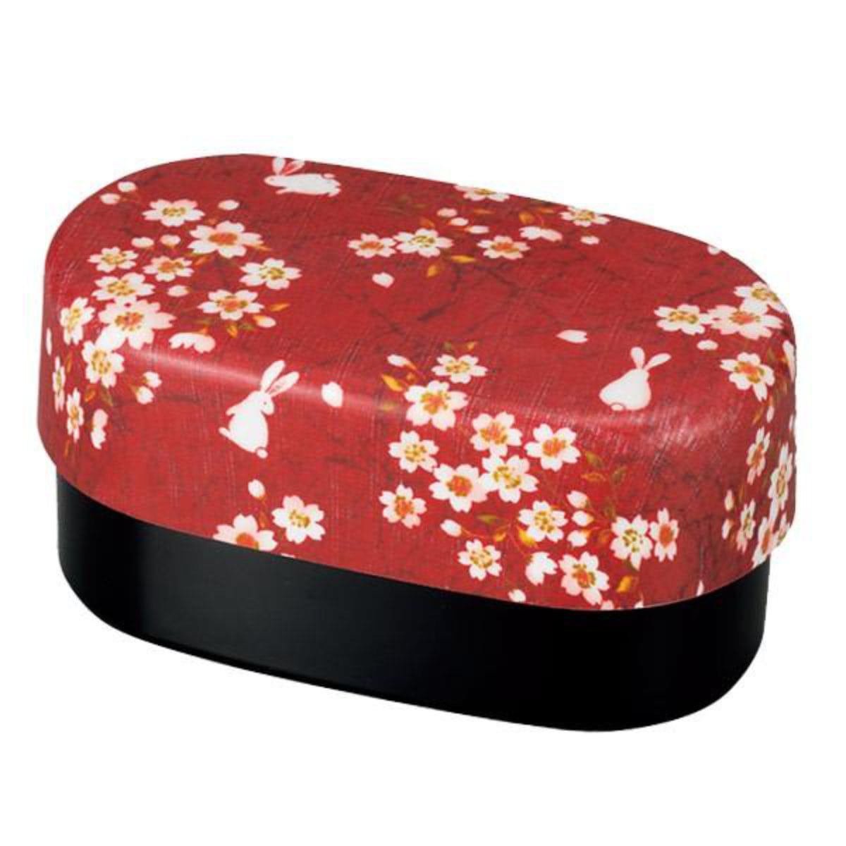 お弁当箱 2段 布貼小判弁当 桜うさぎ HAKOYA 830ml 入れ子 ピンク （ 弁当箱 ランチボックス 食洗機対応 レンジ対応 入れ子式 和 食洗機OK レンジOK 和柄 弁当 二段 二段弁当箱 小判型 大きめ ランチベルト付き ） 【赤】