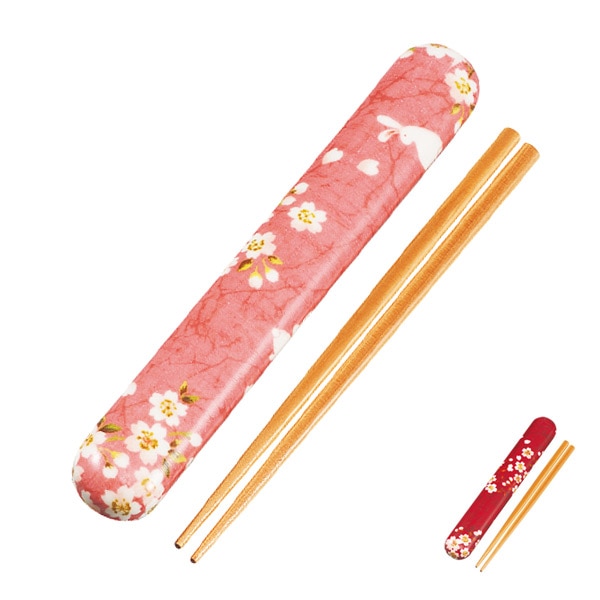 箸＆箸箱セット 布貼箸箱セット 桜うさぎ HAKOYA 18cm カトラリー （ 箸 箸箱 桜 和柄 はし ケース はし箱 お箸 ハコヤ はこや 和 携帯用カトラリー お弁当用 お弁当グッズ ランチグッズ 和風 子供用 大人 天然木 ） 【 ピンク 】