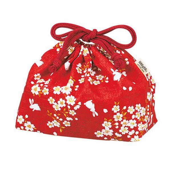 お弁当袋 ランチ巾着 巾着袋 HAKOYA 桜うさぎ （ 巾着 袋 小物入れ 弁当袋 桜 うさぎ 和 和風 和柄 ハコヤ はこや 子供用 大人 子供 キッズ かわいい レディース 女性 ） 【 赤 】