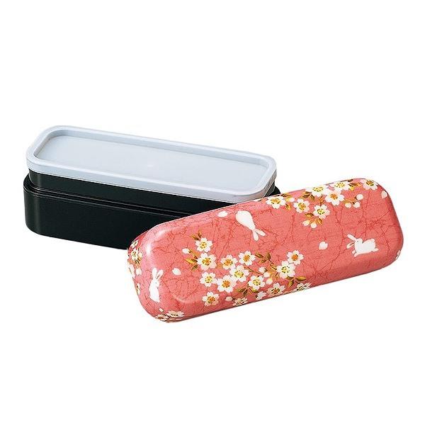 お弁当箱 2段 布貼スリムコンパクト弁当 桜うさぎ HAKOYA 510ml 入れ子 （ 弁当箱 ランチボックス 食洗機対応 レンジ対応 入れ子式 和 食洗機OK レンジOK 弁当 二段 二段弁当箱 長方形 長角型 はこや ハコヤ ランチベルト付き ） 【 ピンク 】