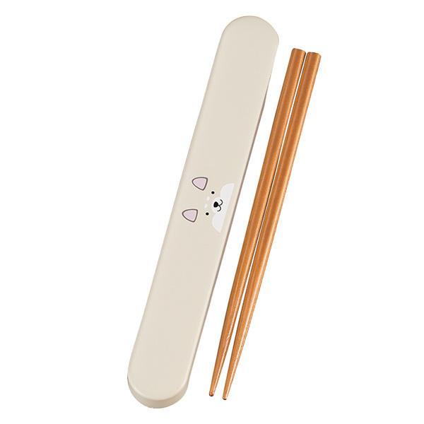 箸＆箸箱セット スライド式 箸 箸箱 アニマルこけし HAKOYA 18cm カトラリー （ ハコヤ はし お弁当用カトラリー ハシ ケース 携帯用カトラリー 日本製 天然木 子供用 キッズ 幼稚園 保育園 小学校 給食 ） 【 しばいぬ 】