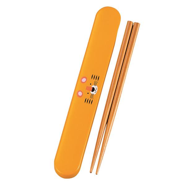 箸＆箸箱セット スライド式 箸 箸箱 アニマルこけし HAKOYA 18cm カトラリー （ ハコヤ はし お弁当用カトラリー ハシ ケース 携帯用カトラリー 日本製 天然木 子供用 キッズ 幼稚園 保育園 小学校 給食 ） 【 とら 】