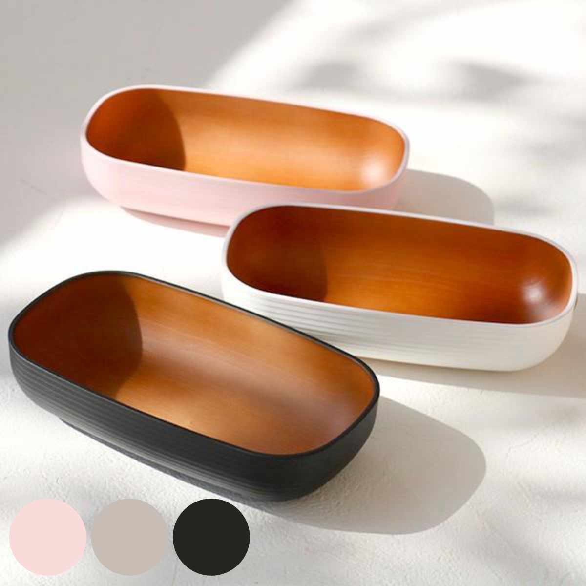 ボウル 16cm レクタングル プラスチック 砂紋 samon 皿 食器 日本製 ピンク （ 電子レンジ対応 食洗機対応 中鉢 290ml 木目調 取り鉢 木製風 取り皿 和食 割れにくい おしゃれ ） 【ブラック】