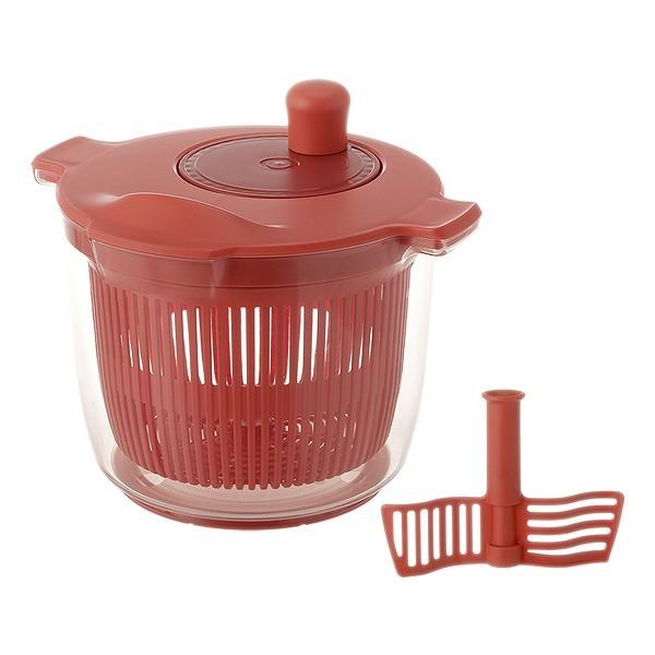 サラダスピナー&ミキサー LIBERALISTA リベラリスタ サラダスピナー ミキサー （ 野菜水切り器 野菜水きり器 コランダー 食洗機対応 スピナー 水切り 撹拌 手動 回転式 下ごしらえ ボウル ザル 分解 洗える 野菜の水切り ） 【 レッド 】